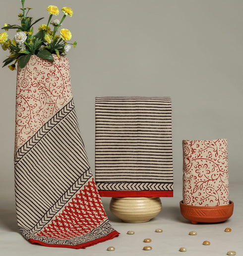 Stripes Print Cotton Suit Set with Mulmul Dupatta (PRMUL112)